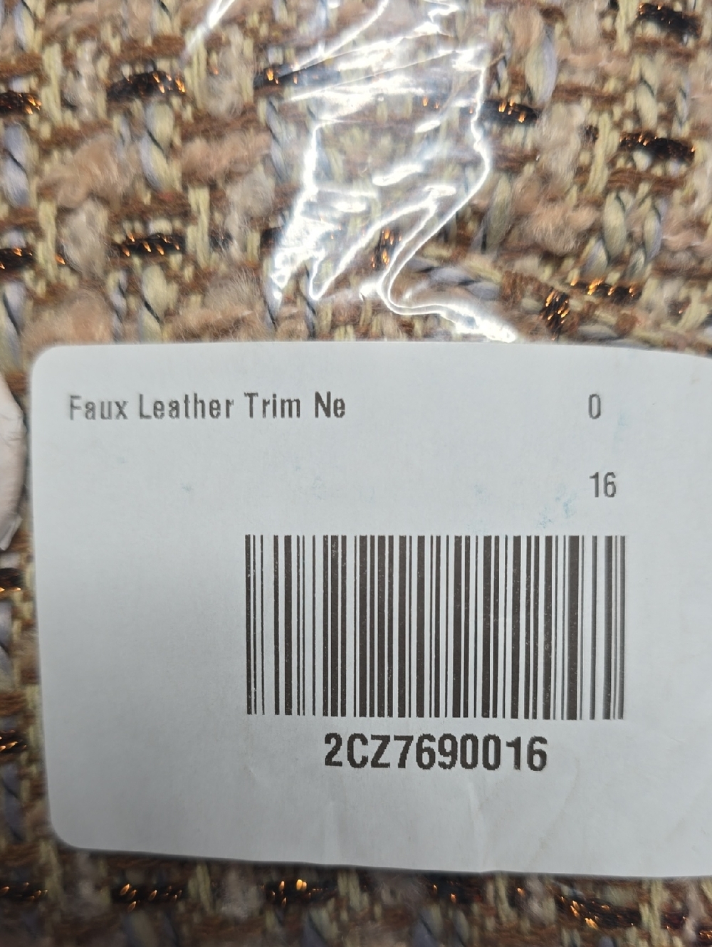 Boston Proper Faux Leather Trim Neutral Tweed Double Breasted Blazer Sz 16 NWT - Picture 8 of 9